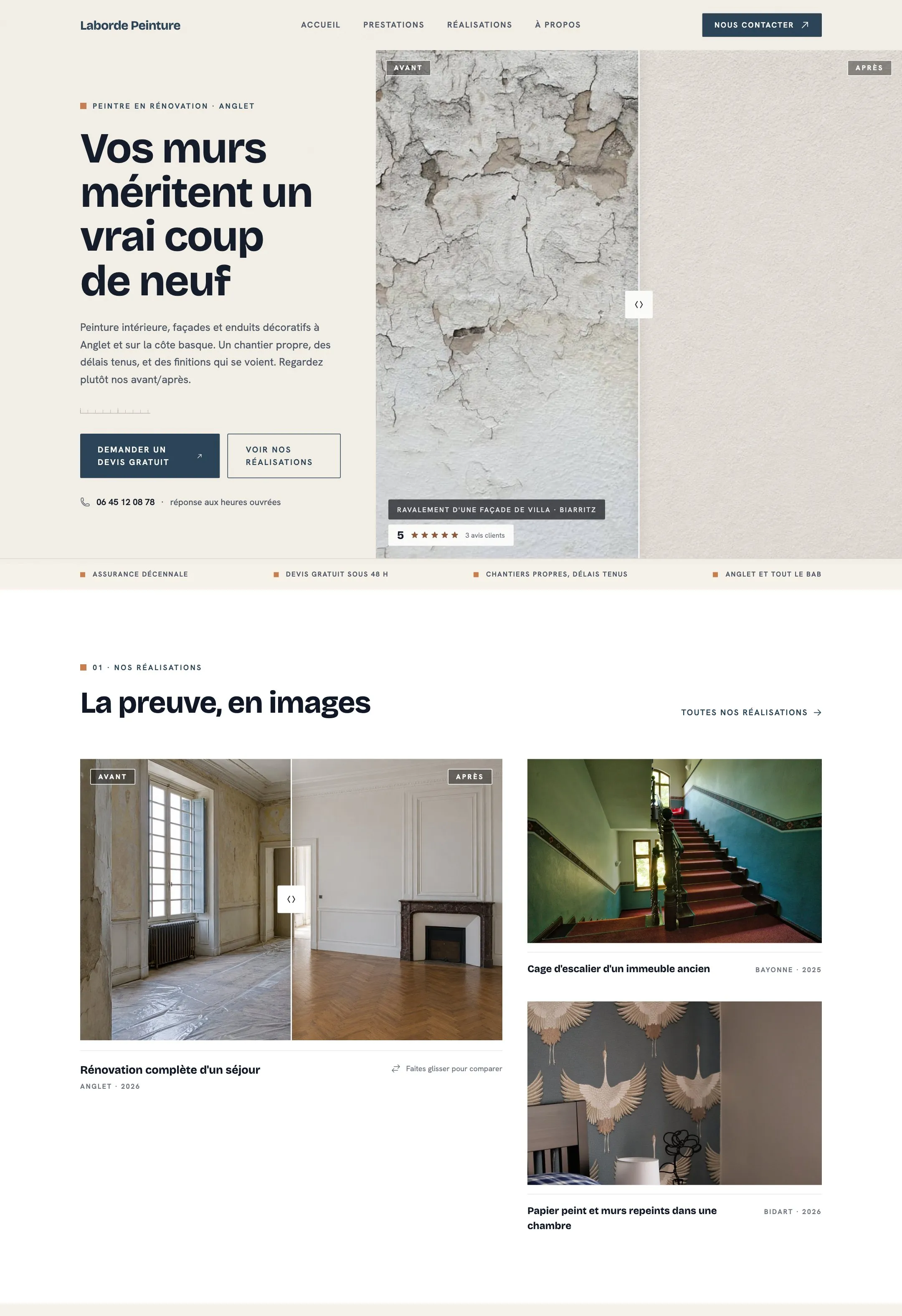 Le site du peintre affiché en grand dans un navigateur