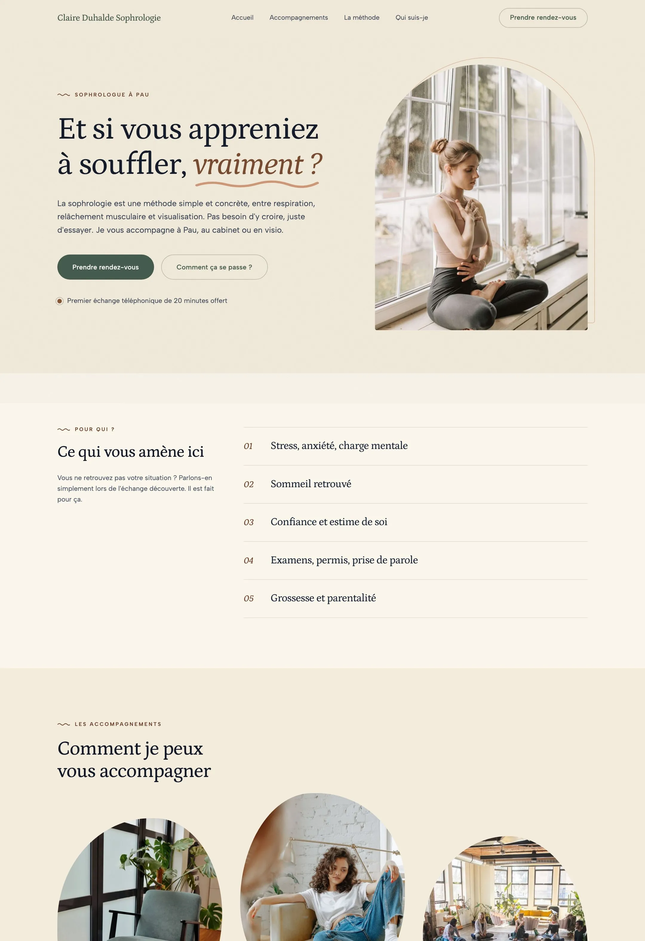 Le site de la sophrologue affiché en grand dans un navigateur