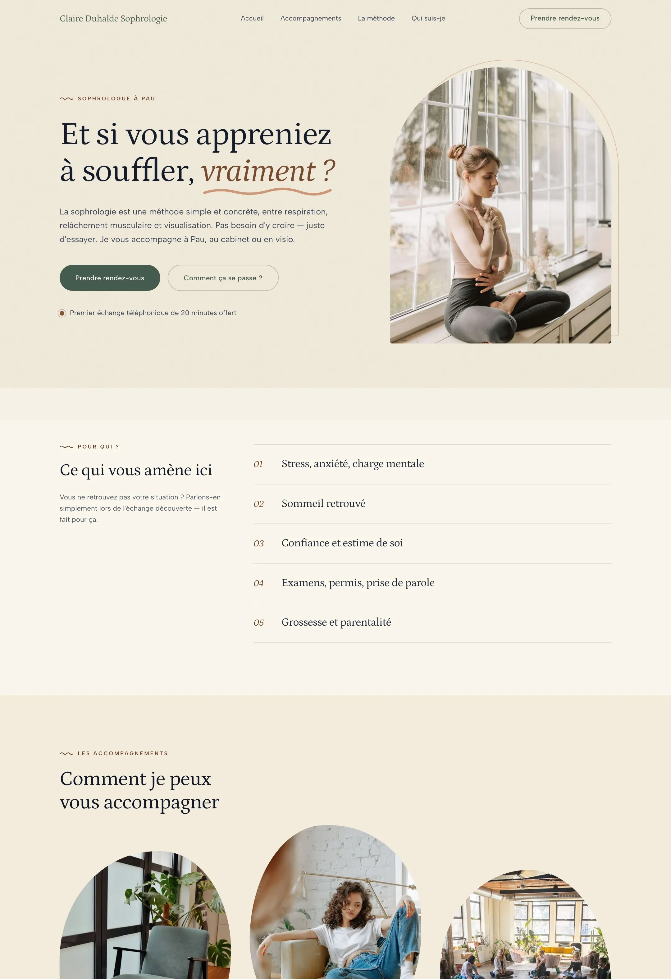Le site de la sophrologue affiché en grand dans un navigateur